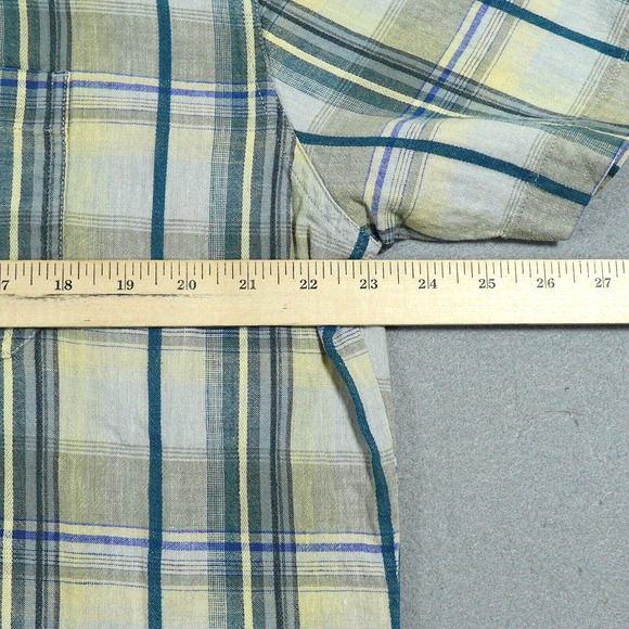 Kuhl Shirt Mens Size 2XL Short Sleeve Metal Button Linen Blend Plaid Yellow Gray - Picture 5 of 9